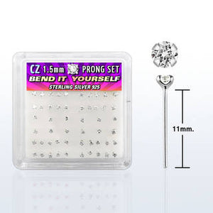 .925 Sterling Silver Round Prong Set Zirconia Nose Pin