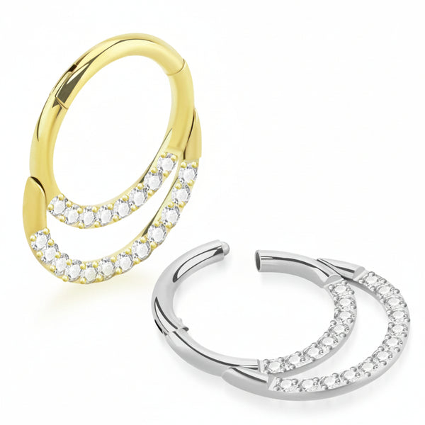 316L Stainless steel (surgical steel) Double Gemmed Row Hinged