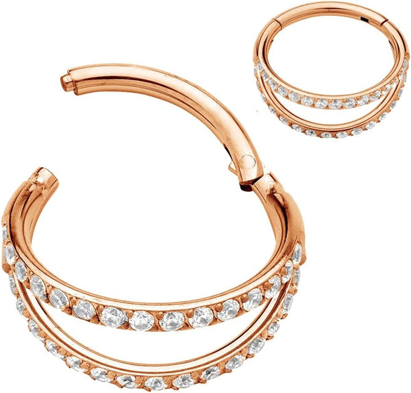 Titanium Hinged Double Row Gemmed