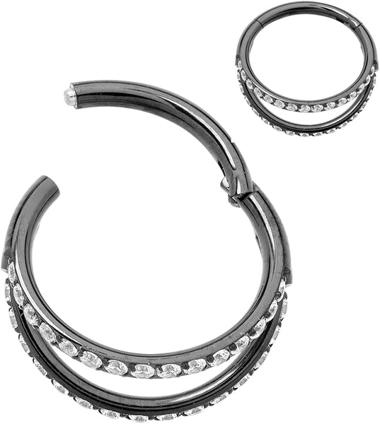 Titanium Hinged Double Row Gemmed