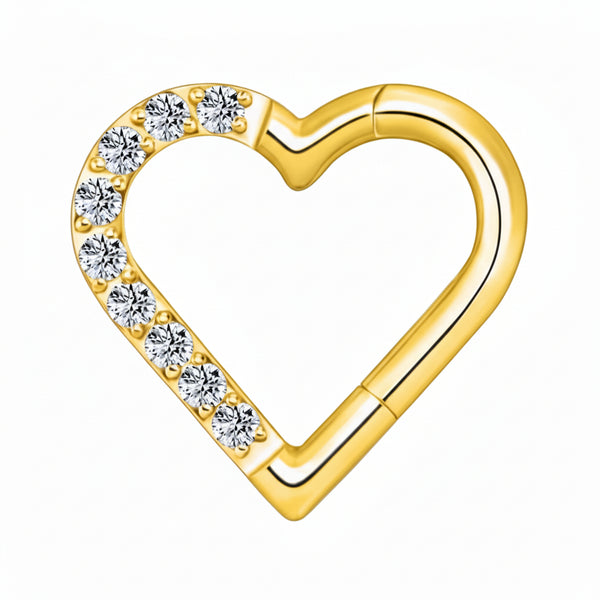 Titanium Hinged with Half Pave CZ Heart