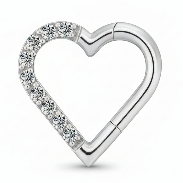 Titanium Hinged with Half Pave CZ Heart