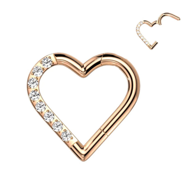 Titanium Hinged with Half Pave CZ Heart