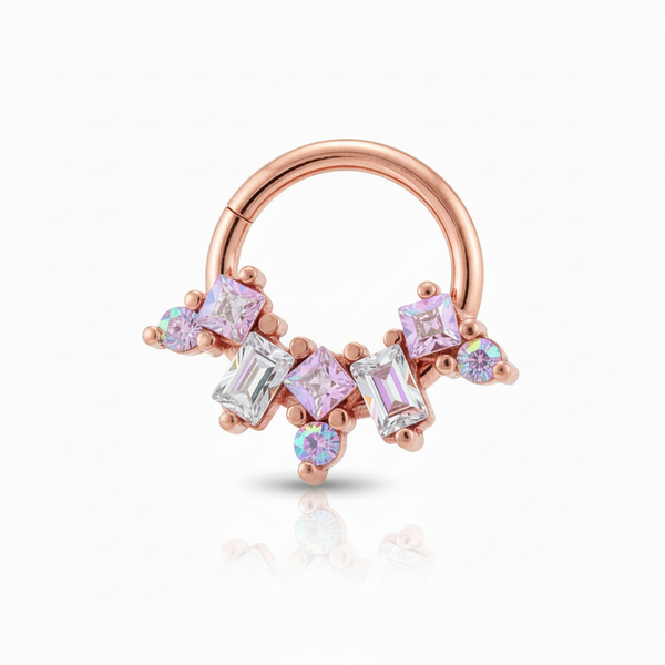 Multi CZ Fan 316L Surgical Steel Hinge Hoop Segment Ring
