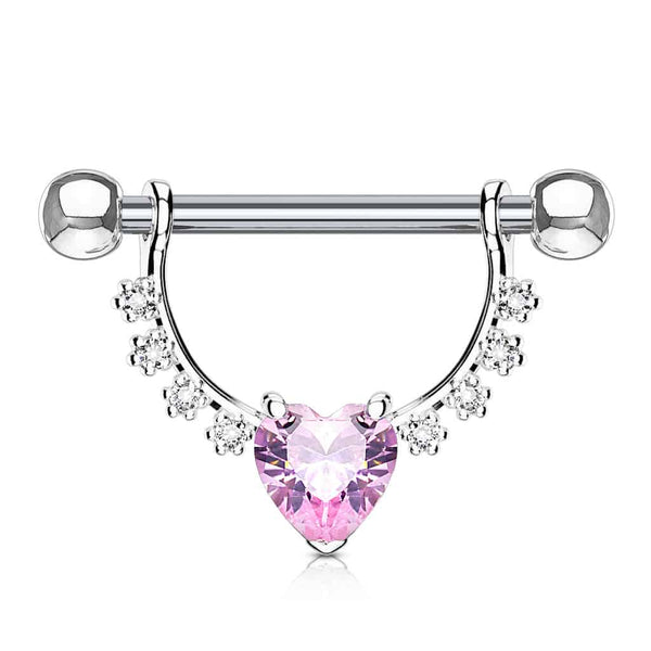 316L Stainless Steel (Surgical Steel) Heart CZ Nipple Shield