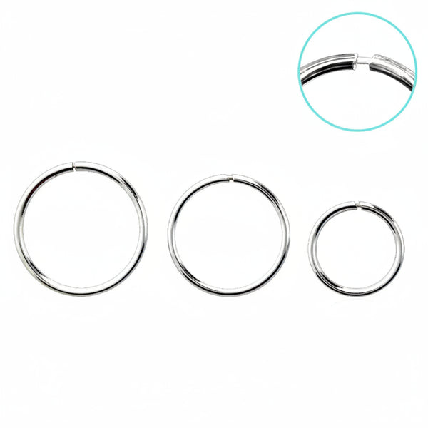 .925 Sterling Silver Seamless Nose Hoops w/ Clasp