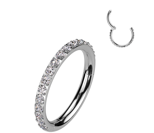Titanium Hinged Segment Hoop Rings CNC Set CZ Paved