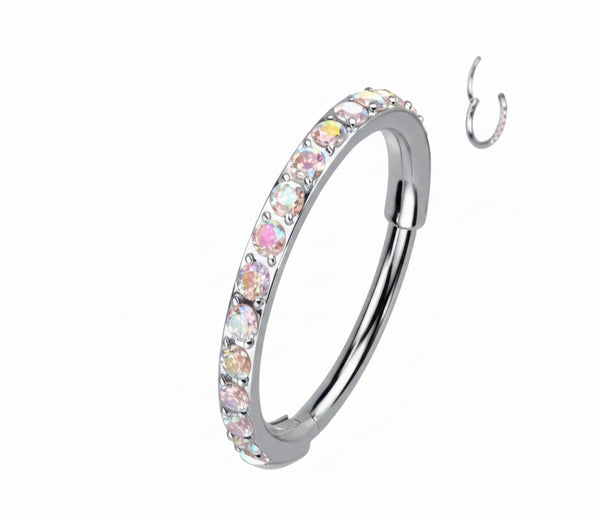 Titanium Hinged Segment Hoop Rings CNC Set CZ Paved
