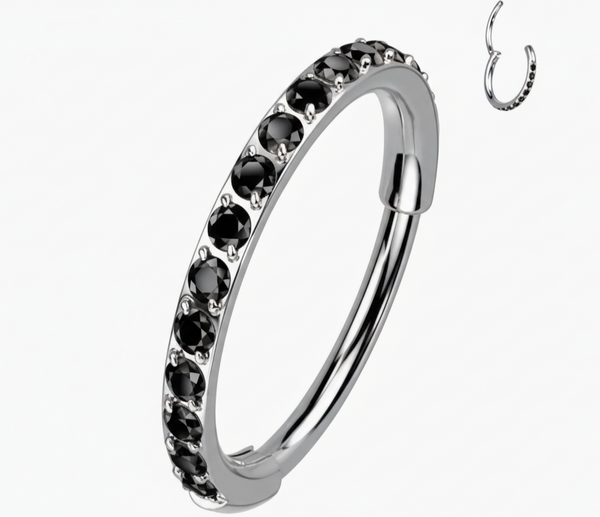 Titanium Hinged Segment Hoop Rings CNC Set CZ Paved