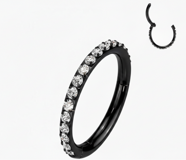 Titanium Hinged Segment Hoop Rings CNC Set CZ Paved