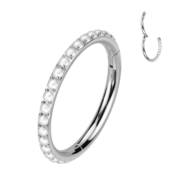 Titanium Hinged Segment Hoop w/ Pearls