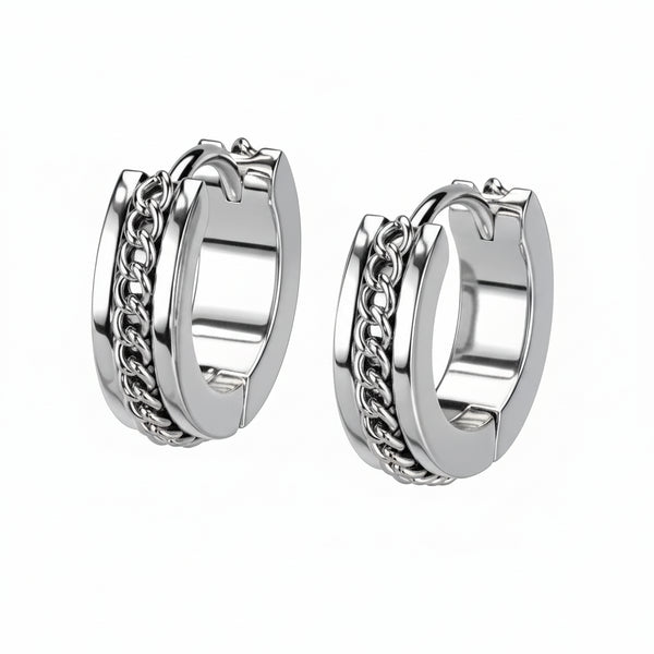 316L Stainless Steel (surgical steel) Huggies w/ Chain