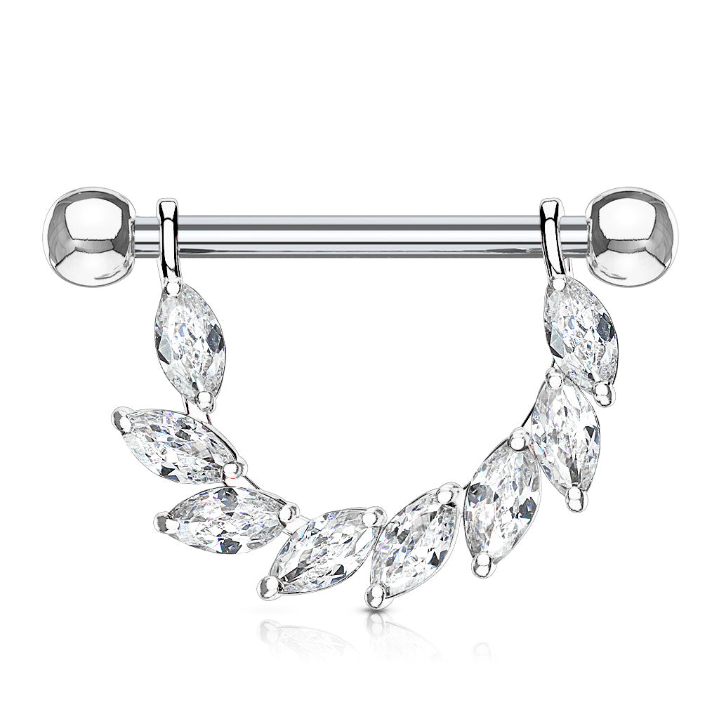 Marquise CZ Bridge Dangle Nipple Ring with 316L Surgical Steel Barbell