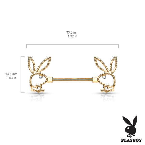 Playboy Bunny with Crystal Eye and Beaded Edges 316L Surgical Steel Nipple Barbell Ring
