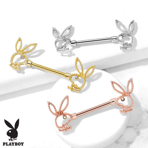 Playboy Bunny with Crystal Eye and Beaded Edges 316L Surgical Steel Nipple Barbell Ring