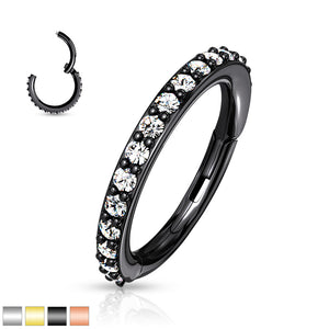 316L Surgical Steel Hinged Segment Hoop Rings with CNC Set CZ Paved