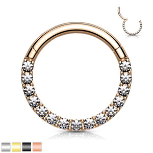 316L Surgical Steel Hinged Segment Hoop Rings with CNC Set Front Facing CZ Paved