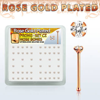 18KT Rose Gold Plated Prong Set CZ Nose Bone
